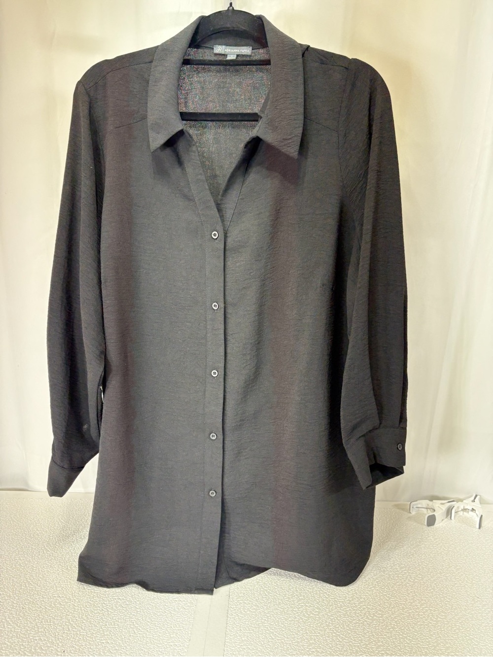 Adrianna Papell Dark Charcoal Long-Sleeve Button Down Shirt 4240
